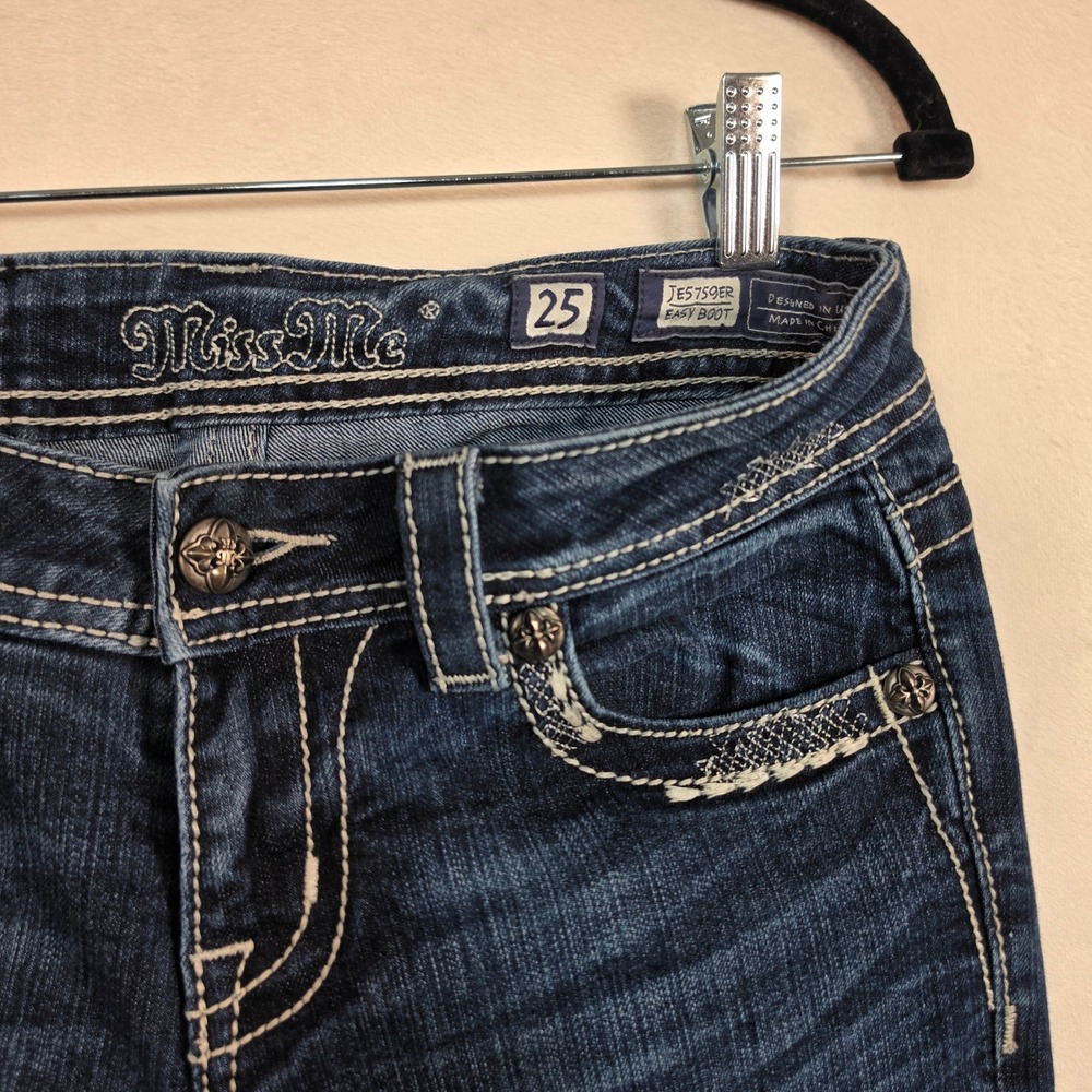 Miss Me Jeans Women's 25 Easy Boot Cut Low Rise Dark Wash Embellished Flare - Picture 7 of 16